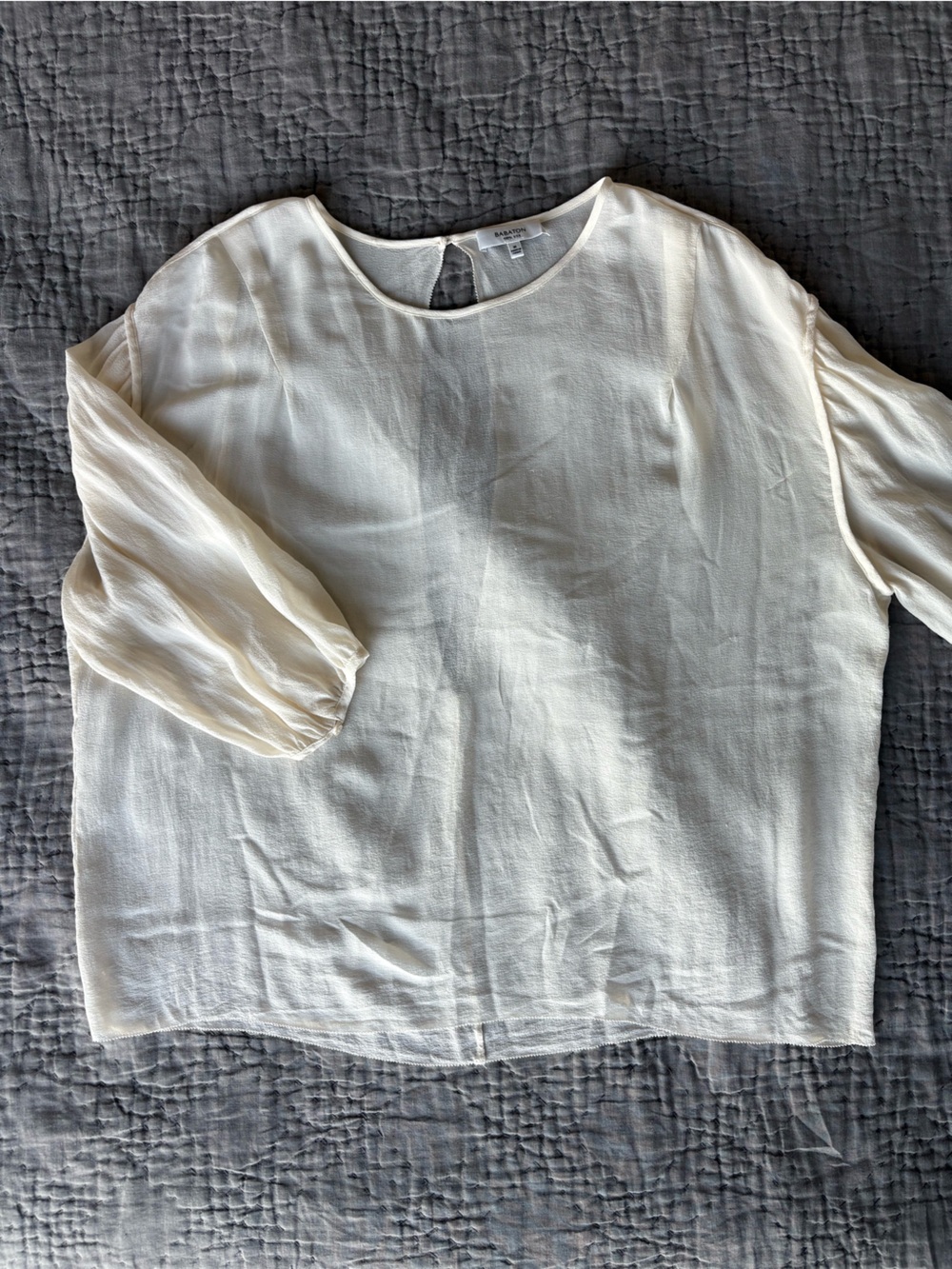Aritzia Babaton Cream Round-Neck Blouse with Light Balloon Sleeves